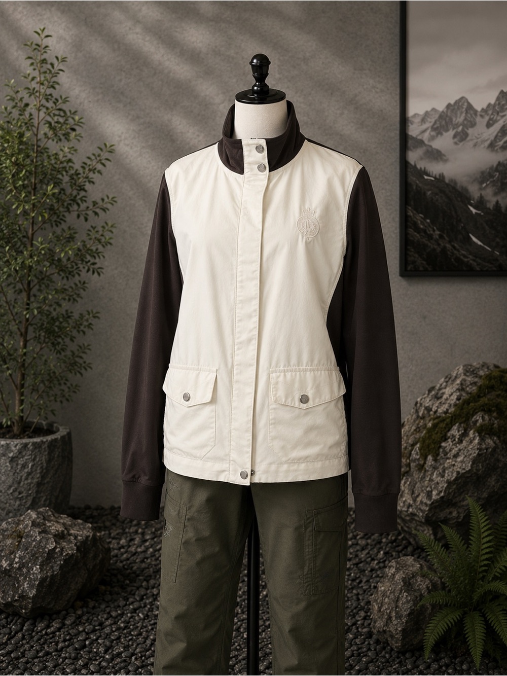 Lauren Active Ralph Lauren Cream Brown Colorblock Utility Jacket L Gorpcore